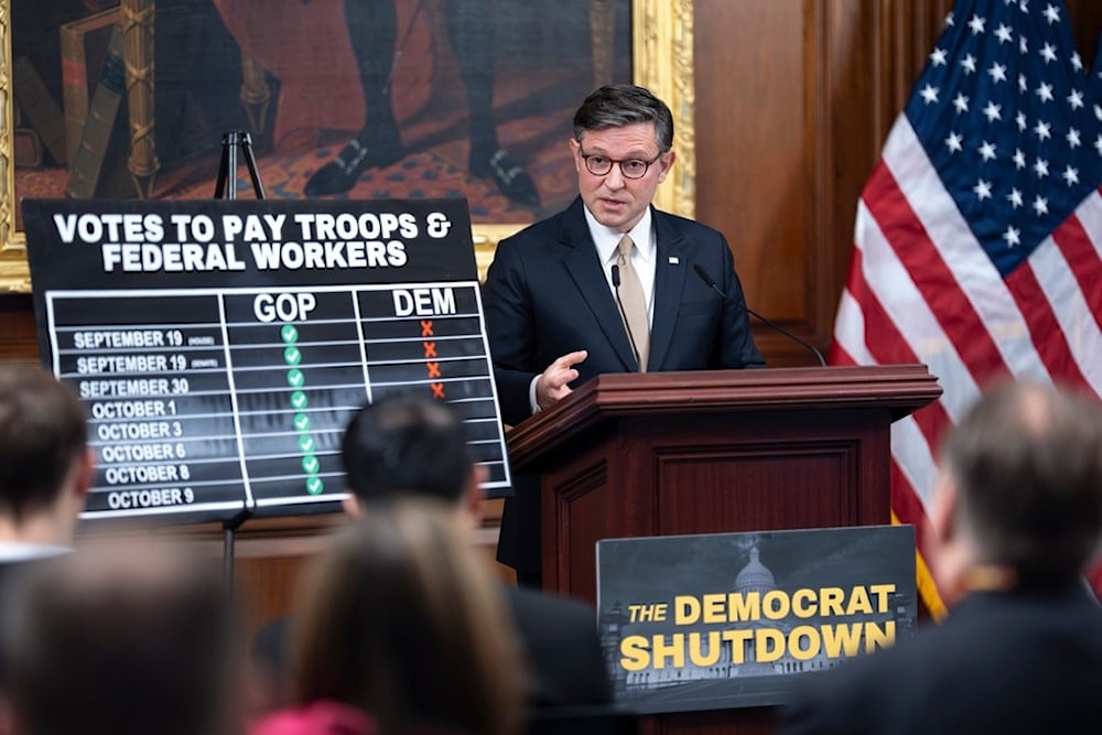 Speaker of the House Mike Johnson, R-La., holds a press conference as the government shutdown heads toward its third week, at the Capitol in Washington, Monday, Oct. 13, 2025. (AP)