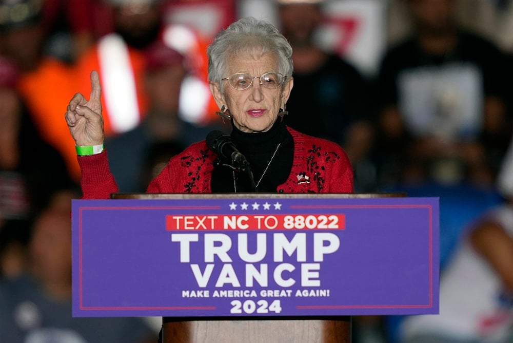 Rep. Virginia Foxx, speaks before Republican presidential nominee former President Donald Trump at a campaign rally at Greensboro Coliseum, Tuesday, Oct. 22, 2024, in Greensboro, NC (AP)