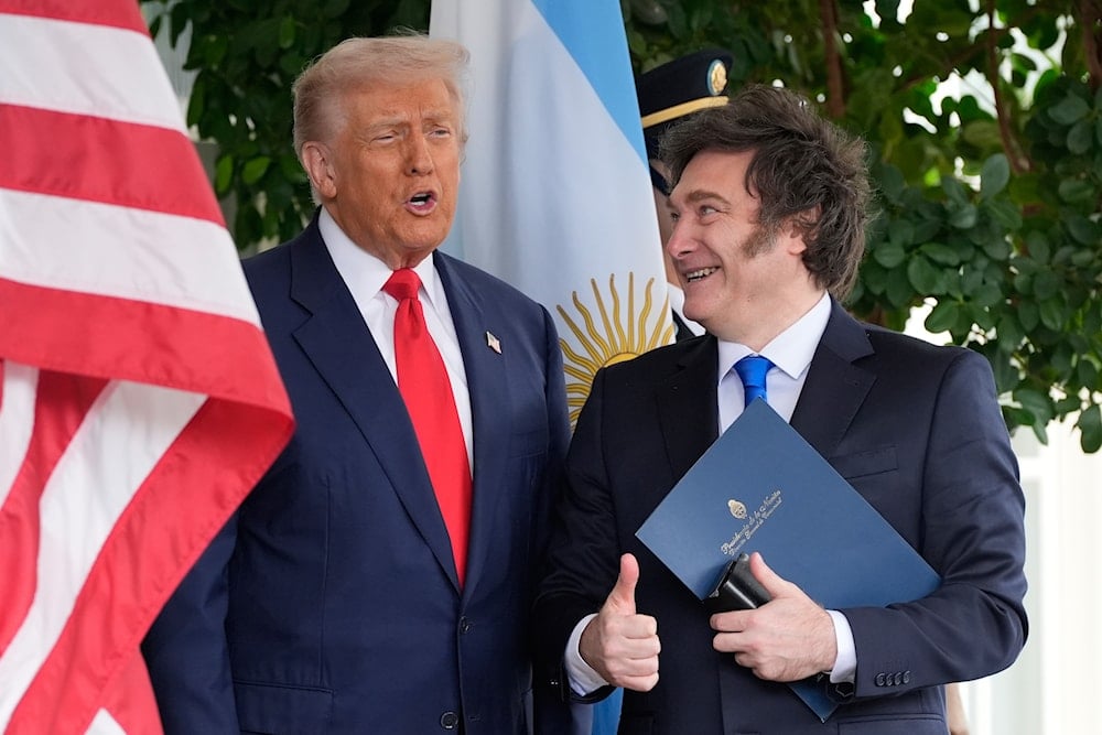 President Donald Trump greets Argentina's President Javier Milei at the White House, Tuesday, Oct. 14, 2025, in Washington (AP)