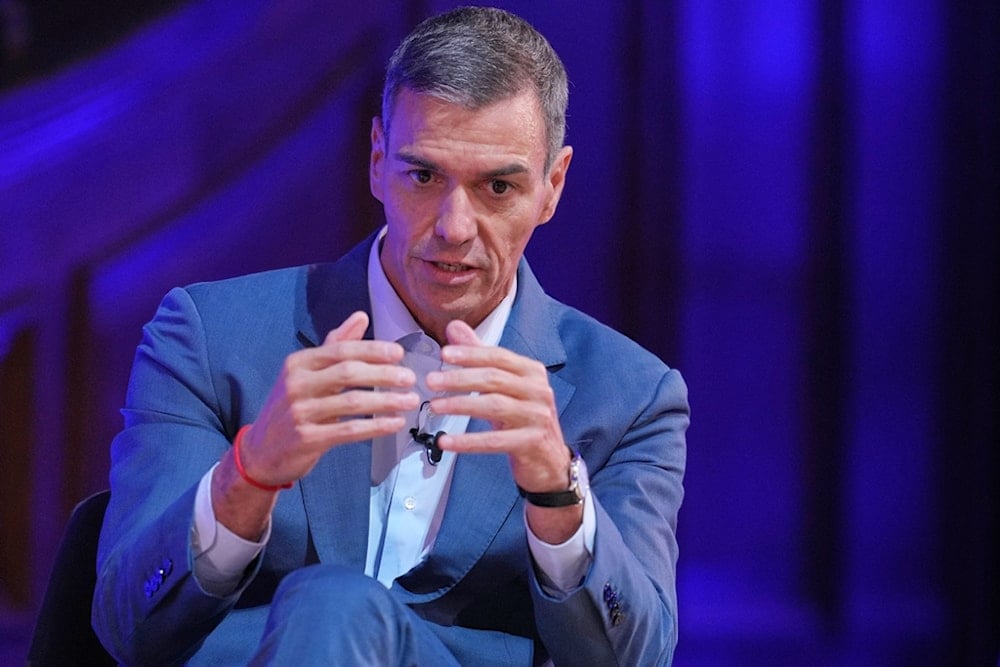 Prime Minister of Spain Pedro Sánchez gestures as he speaks at the Global Progress Action Summit, in London, Friday, September 26, 2025 (AP)