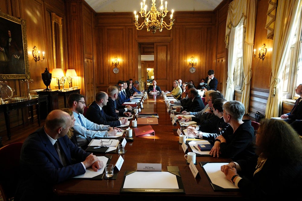 Then-Britain's Prime Minister Rishi Sunak holds a meeting with universities leaders and representatives from the Union of Jewish Students in Downing Street, London, England, Thursday May 9, 2024.(AP)