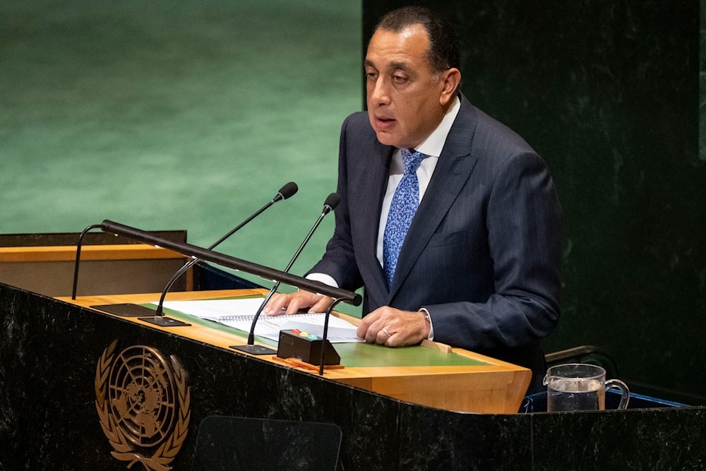 Egypt's Prime Minister Mostafa Madbouly speaks during a high-profile meeting at the United Nations aimed at galvanizing support for the 