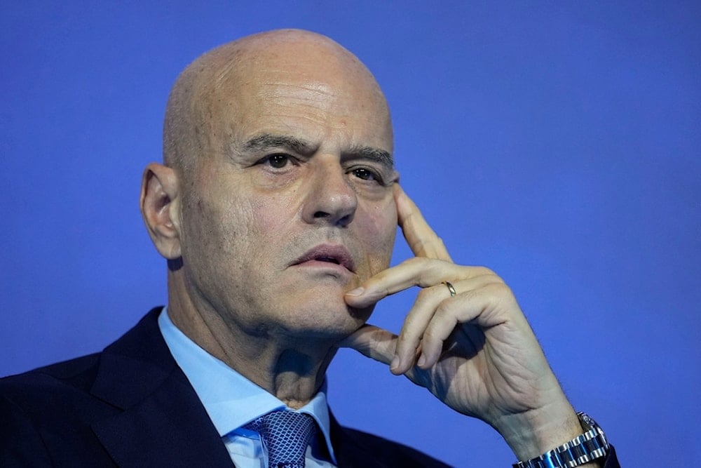 Eni CEO Claudio De Scalzi attends a Forza Italia party convention, in Milan, Italy, Saturday, May 6, 2023 (AP)