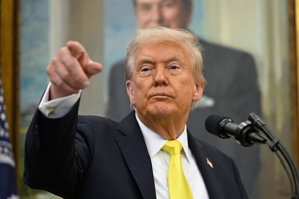 US President Donald Trump speaks during an event in the Oval Office at the White House, Wednesday, October 15, 2025, in Washington (AP)