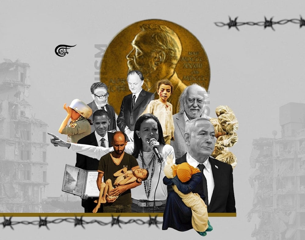 The Nobel Committee and the Swedish Academy at least have their finger on the pulse of these colonial-racist and genocidal times. (Al Mayadeen English; Illustrated by Batoul Chamas)