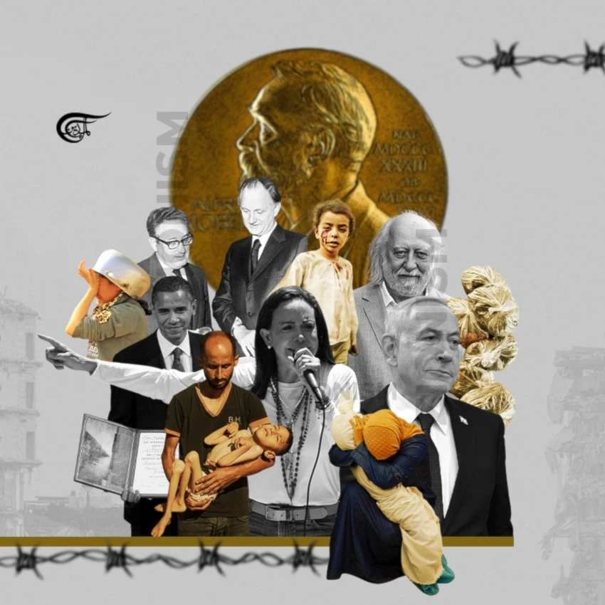The Nobel Committee and the Swedish Academy at least have their finger on the pulse of these colonial-racist and genocidal times. (Al Mayadeen English; Illustrated by Batoul Chamas)