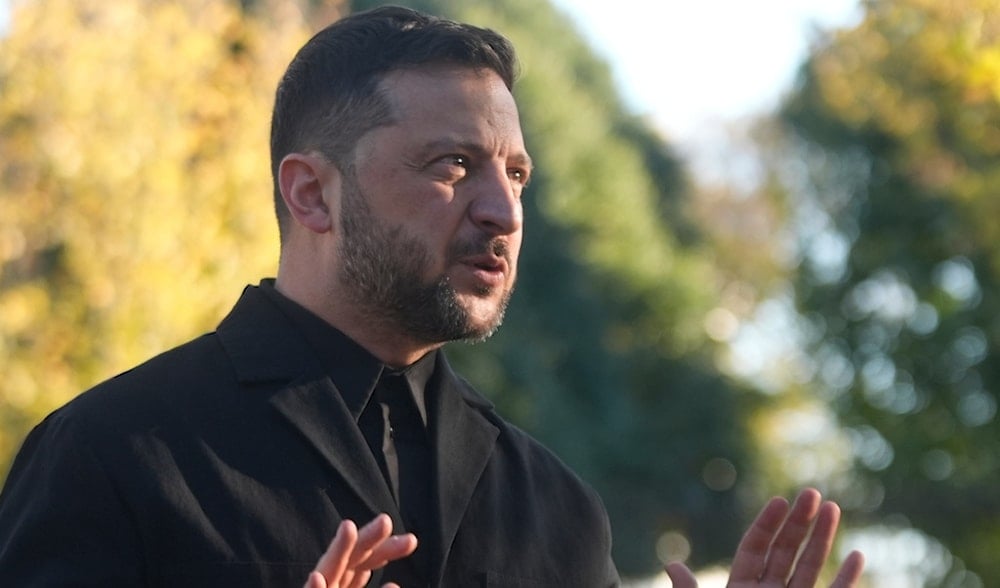 Ukraine's President Volodymyr Zelensky speaks to reporters in Lafayette Park across the street from the White House, following a meeting with President Donald Trump, Friday, Oct. 17, 2025, in Washington. (AP)