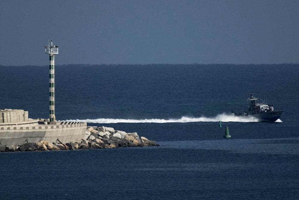 An Israeli Navy vessel moves in the Mediterranean sea toward the port of Asdod, Occupied Palestine , Thursday Oct. 2, 2025  (AP)