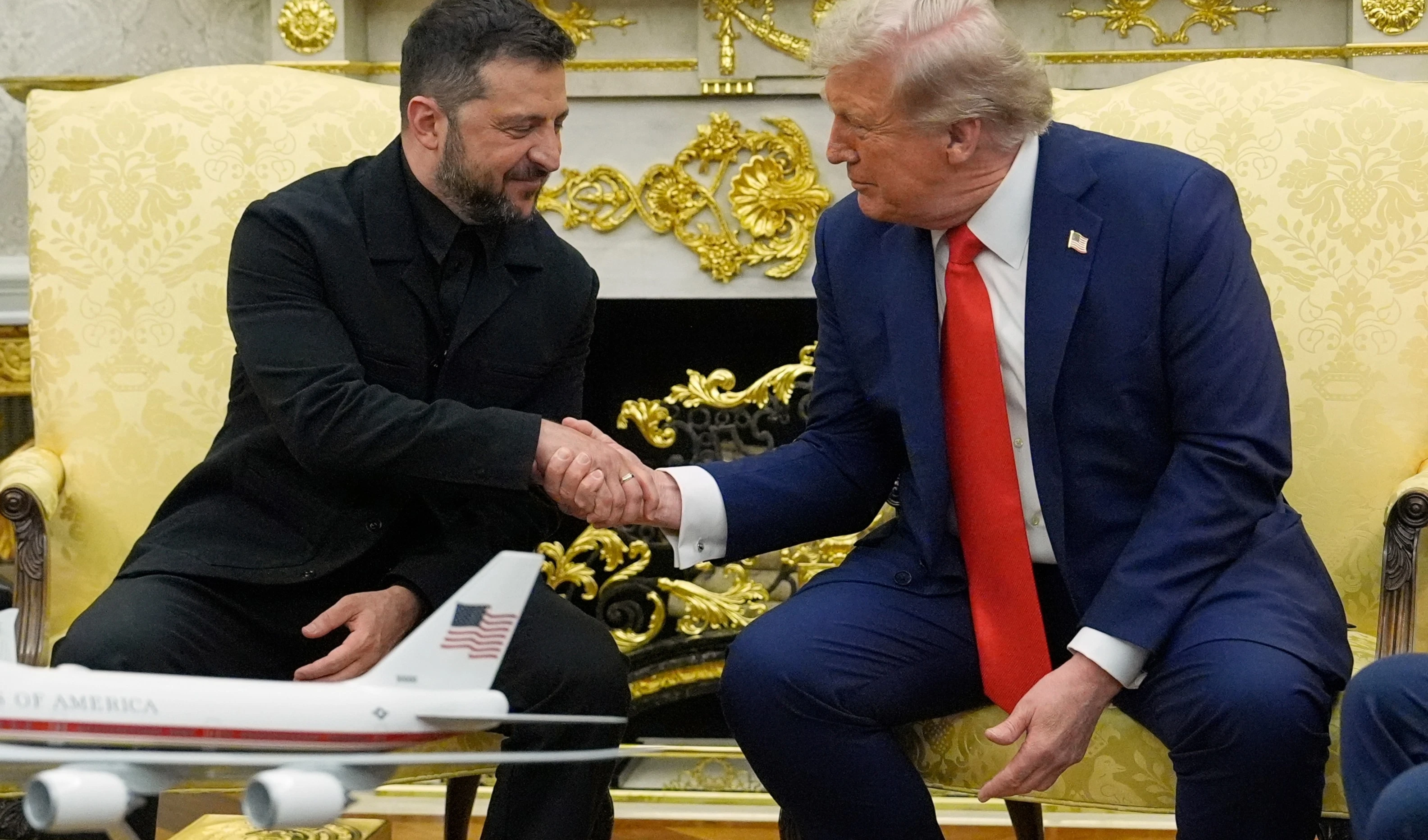 President Donald Trump meet with Ukraine's President Volodymyr Zelenskyy in the Oval Office at the White House, Monday, Aug. 18, 2025, in Washington (AP)