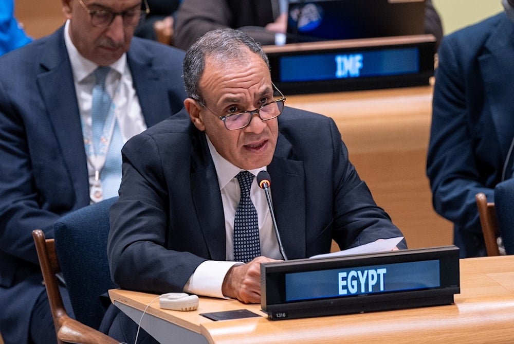 Badr Abdelatty, the Foreign Minister of Egypt, addresses the Trusteeship Council (TCC) at United Nations headquarters, Thursday, September 25, 2025 (AP)