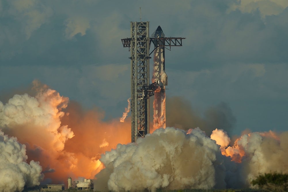 SpaceX's mega rocket Starship makes a test flight from Starbase, Texas, Monday, Oct. 13, 2025 (AP)