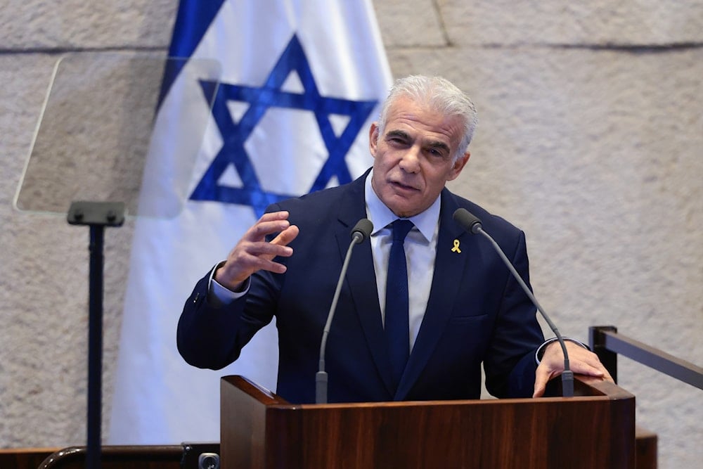 Israeli opposition leader Yair Lapid addresses the Knesset, Monday, Oct. 13, 2025, in al-Quds (AP)