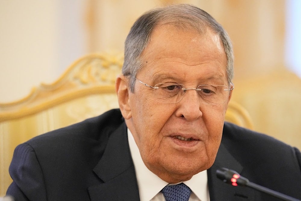 Russian Foreign Minister Sergey Lavrov speaks during his meeting with Moroccan Minister of Foreign Affairs at Zinaida Morozova's Mansion in Moscow, Russia, Thursday, October 16, 2025 (AP)