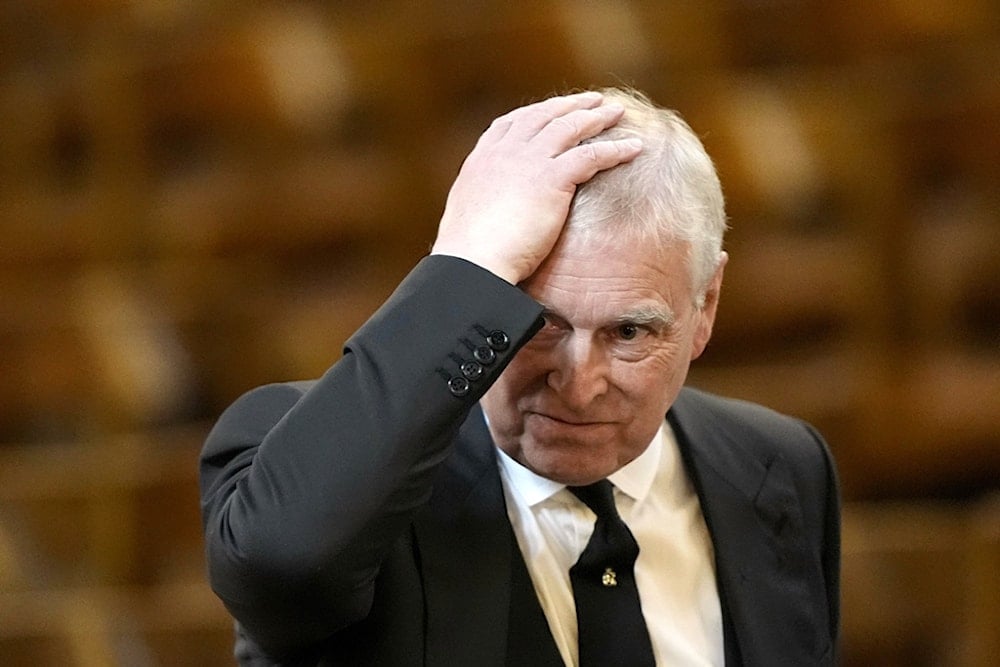 Prince Andrew arrives for the funeral of the Duchess of Kent at Westminster Cathedral in London, Tuesday, Sept. 16, 2025. (Aaron Chown/Pool Photo via AP)