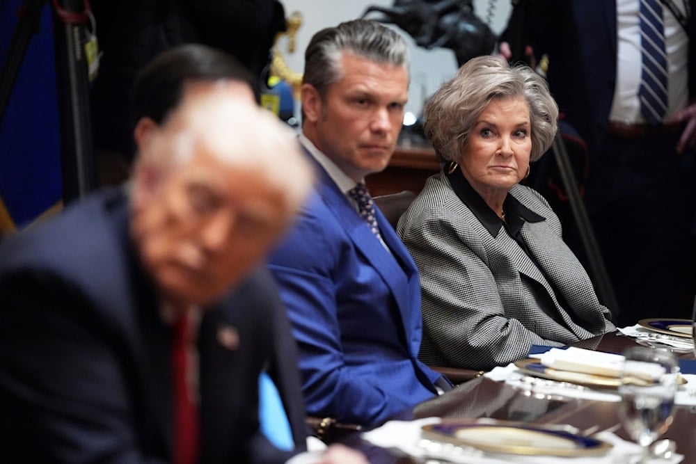 White House Chief of Staff Susie Wiles, from right, and War Secretary Pete Hegseth listen as President Donald Trump meets in the Cabinet Room of the White House, Monday, October 20, 2025, in Washington (AP)