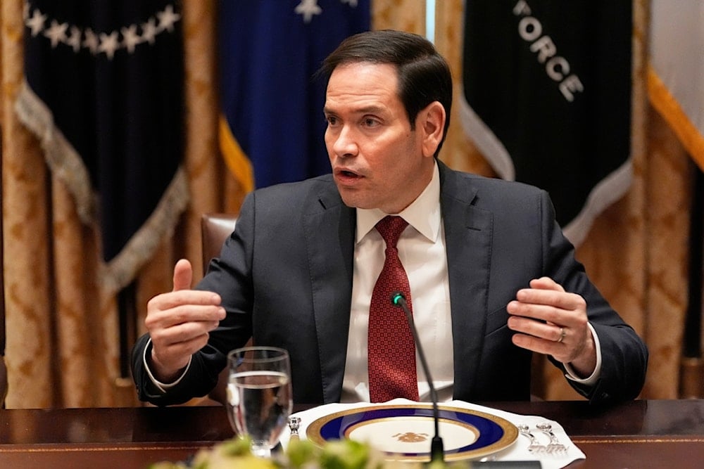 Secretary of State Marco Rubio speaks before a lunch with President Donald Trump and Ukraine's President Volodymyr Zelenskyy in the Cabinet Room of the White House, Friday, Oct. 17, 2025, in Washington. (AP Photo/Alex Brandon)