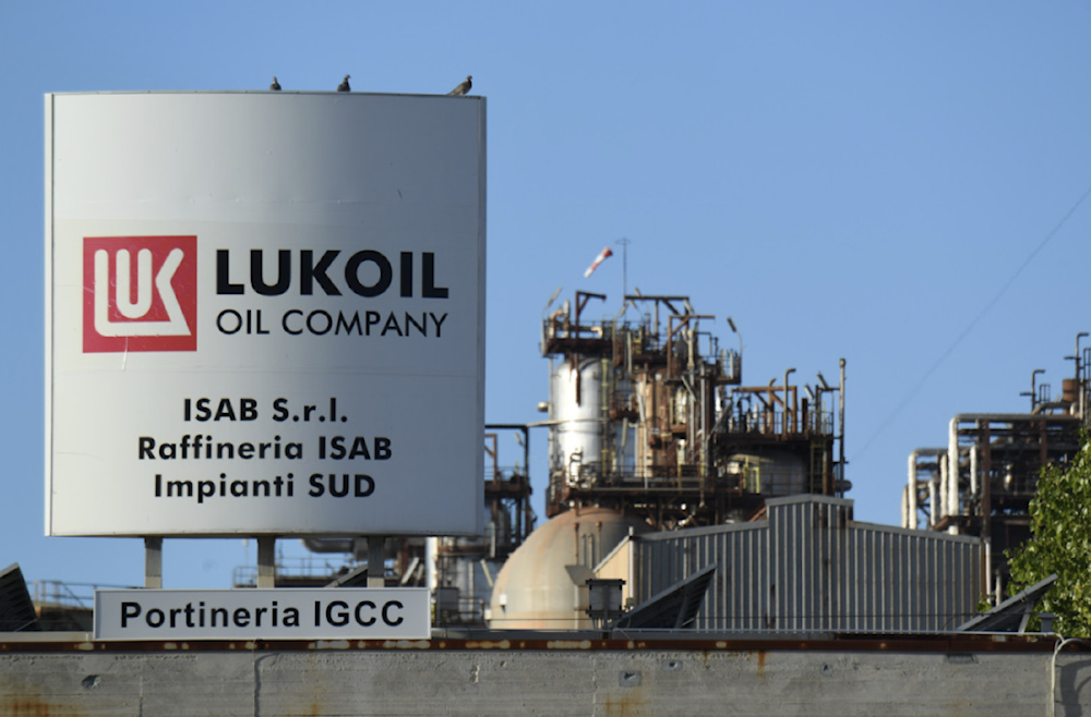 Facilities of the Lukoil refinery are pictured in the Sicilian town of Priolo Gargallo,Italy, Friday, Nov. 18, 2022.