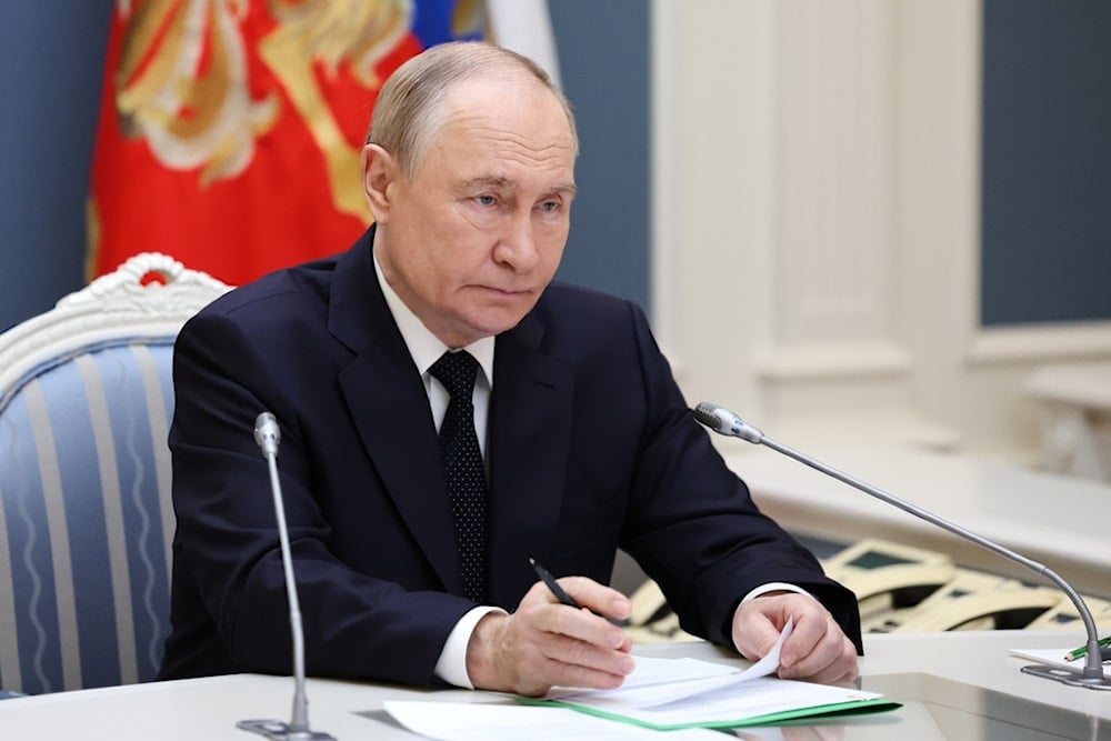 Russia President Vladimir Putin conducts a strategic nuclear forces exercise via videoconference from the Presidential Situation Centre at the Kremlin in Moscow, on Wednesday, October 22, 2025. (Alexander Kazakov, Sputnik, Kremlin Pool Photo via AP)