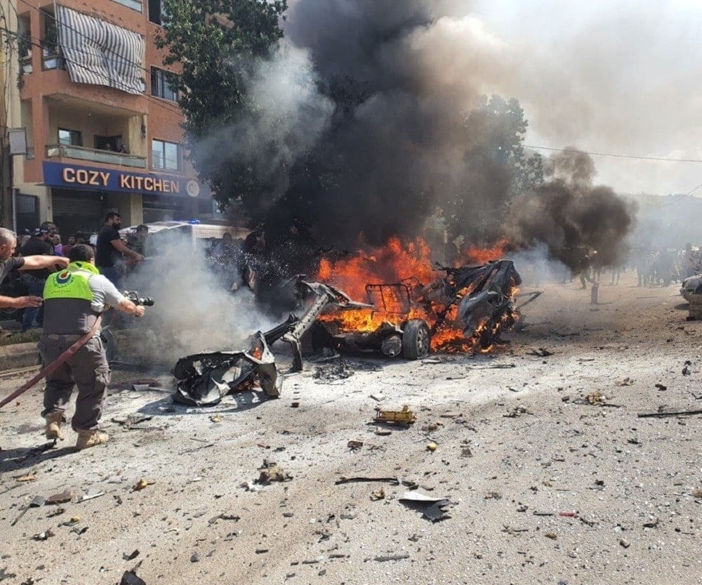 A car is seen up in flames following an Israeli airstrike on Toul, Southern Lebanon, October 24, 2025 (Social media)