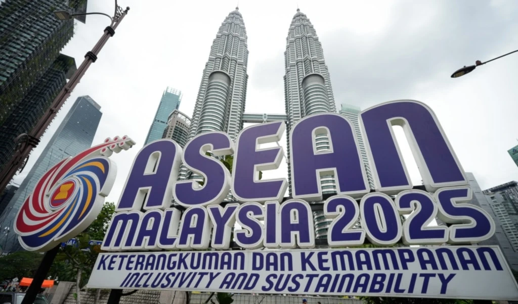The logo of the Association of Southeast Asian Nations (ASEAN) is pictured in front of Malaysia's Petronas Twin Towers ahead of the 47th ASEAN Summit in Kuala Lumpur, Malaysia, Friday, October 24, 2025. (AP Photo/Vincent Thian) The logo of the Association of Southeast Asian Nations (ASEAN) is pictured in front of Malaysia's Petronas Twin Towers ahead of the 47th ASEAN Summit in Kuala Lumpur, Malaysia, Friday, October 24, 2025. (AP Photo/Vincent Thian)