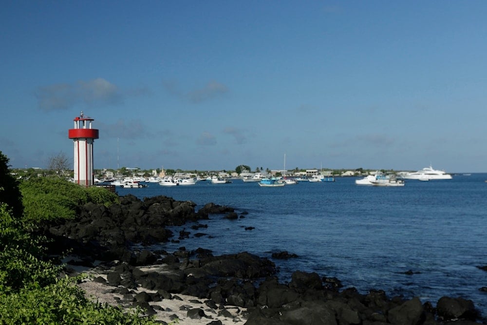 The Mann beach lighthouse stands next to Naufragio Bay in San Cristobal, Galapagos Islands, Ecuador, May 2, 2020. (AP)