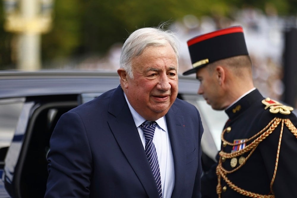 President of the French Senate Gerard Larcher arrives to the annual Bastille Day military parade during the Bastille day celebrations in Paris, France, 14 July 2025. (Mohammed Badra, Pool via AP)