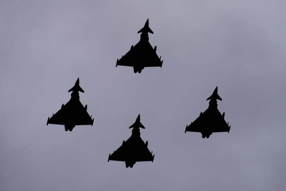 Eurofighter Typhoon Spain's Air Force fighter jets fly above the military parade marking 'Día de la Hispanidad', or Hispanic Day, in Madrid, Spain, Sunday, Oct. 12, 2025. (AP)