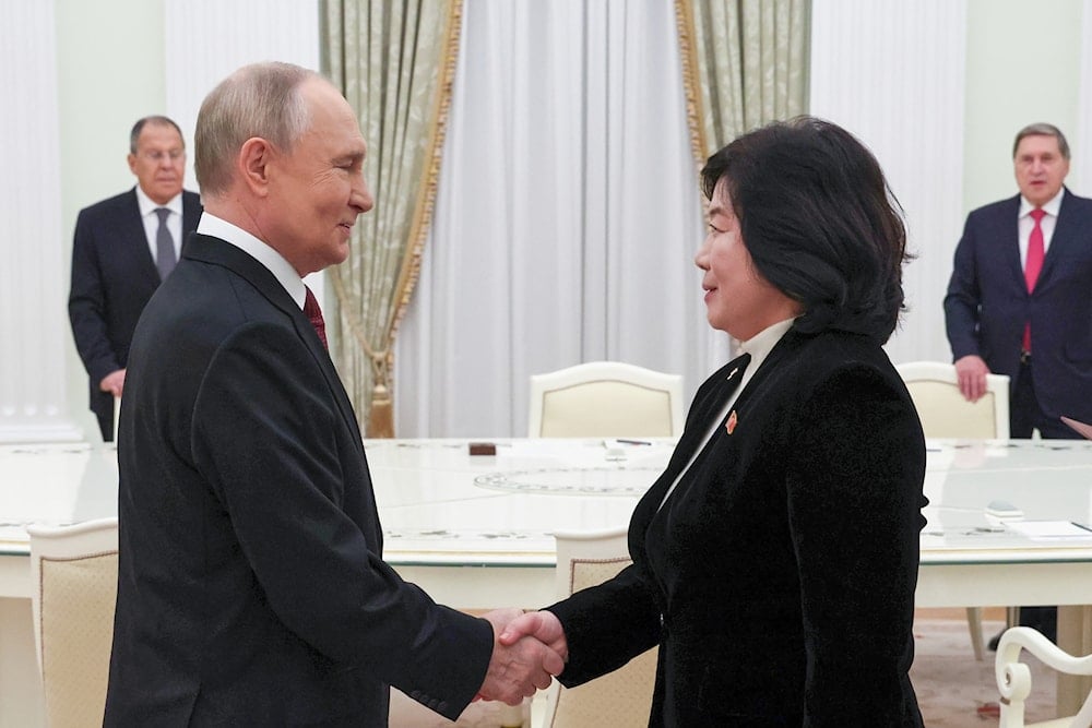 Russian President Vladimir Putin shakes hands with North Korean Foreign Minister Choe Son Hui during their meeting at the Kremlin in Moscow, Russia, Monday, Oct. 27, 2025 (AP)