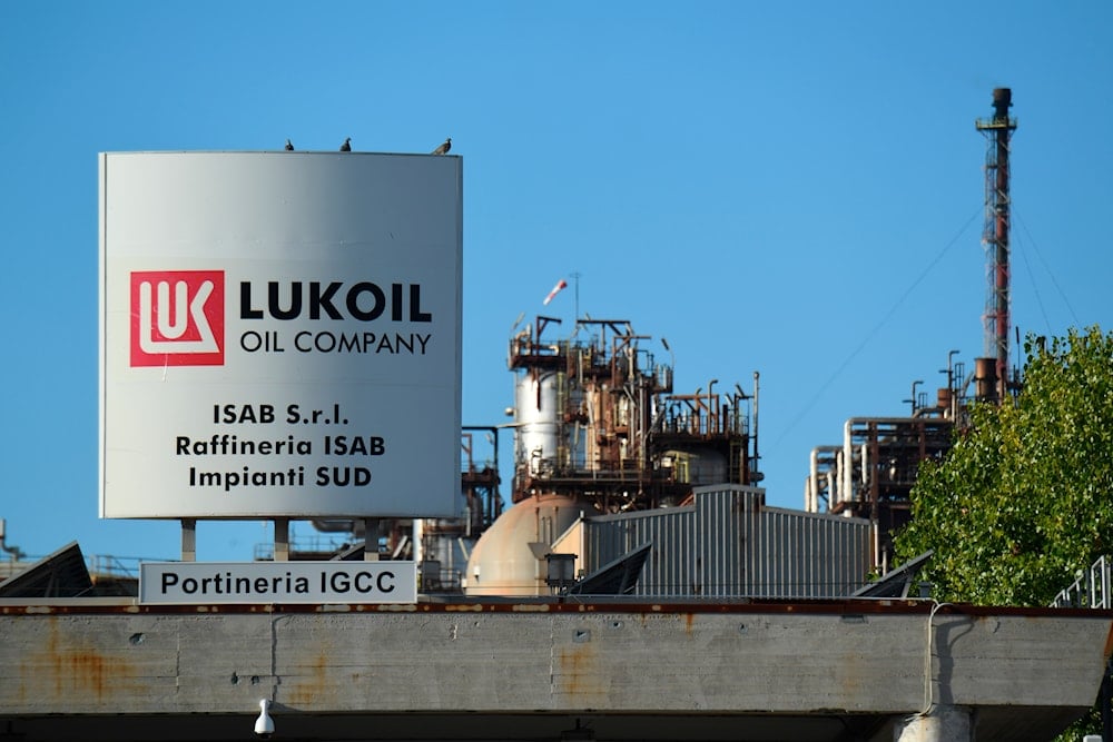Facilities of the Lukoil refinery are pictured in the Sicilian town of Priolo Gargallo, Italy, Friday, Nov. 18, 2022 (AP)