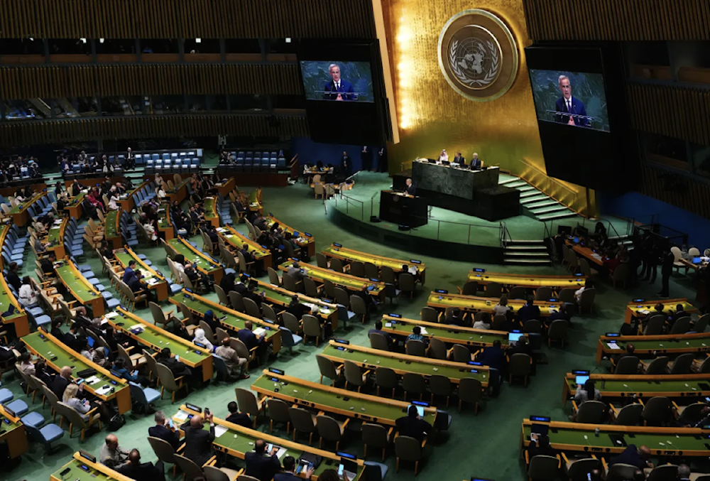 Canadian Prime Minister Mark Carney delivers a speech as he takes part in a high-level international conference at thr UNGA on September 22, 2025. (AP)