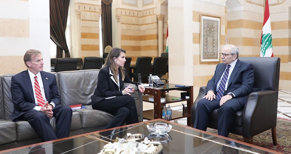 Lebanese Prime Minister Nawwaf Salam talks to US Deputy Special Envoy to the Middle East Morgan Ortagus at the Grand Serail in Beirut, Lebanon, October 28, 2025 (NNA)