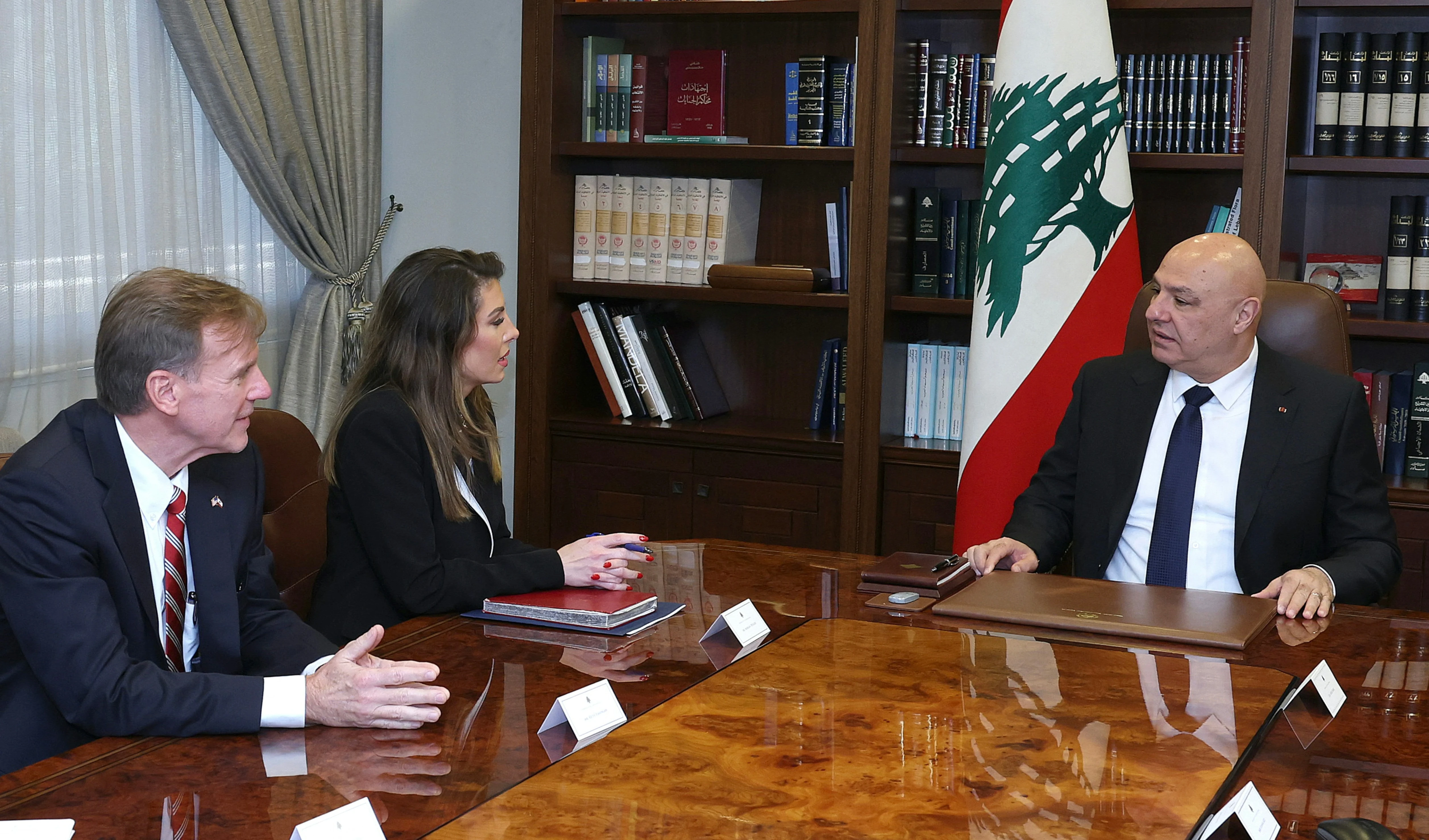 Deputy US Special Envoy to the Middle East Morgan Ortagus speaks to the Lebanese President Joseph Aoun at the Presidential Palace in Baabda, Lebanon, October 28, 2024 (X/ @Presidency) Deputy US Special Envoy to the Middle East Morgan Ortagus speaks to the Lebanese President Joseph Aoun at the Presidential Palace in Baabda, Lebanon, October 28, 2024 (X/ @Presidency)