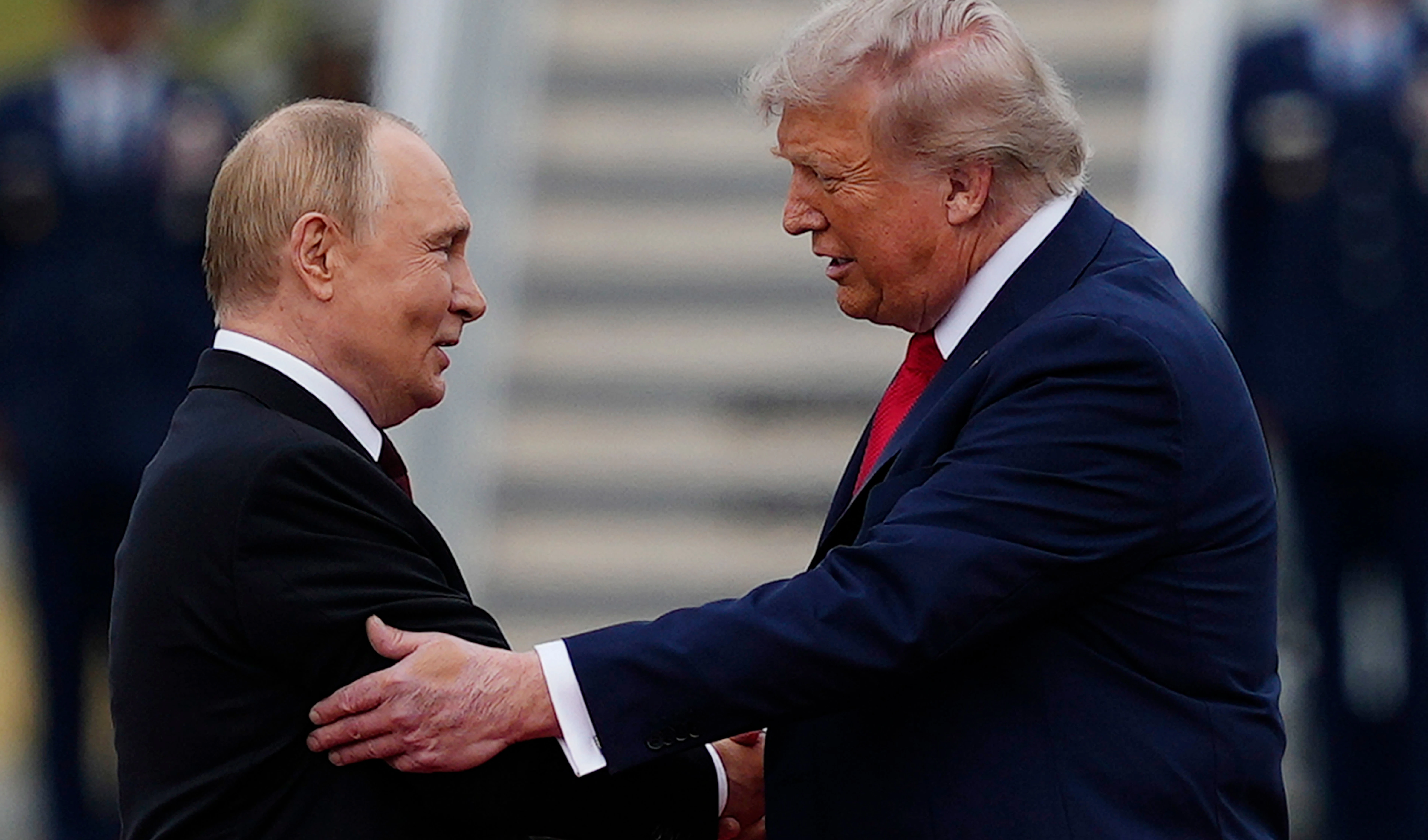 President Donald Trump greets Russia's President Vladimir Putin Friday, Aug. 15, 2025, at Joint Base Elmendorf-Richardson, Alaska (AP) President Donald Trump greets Russia's President Vladimir Putin Friday, Aug. 15, 2025, at Joint Base Elmendorf-Richardson, Alaska (AP)
