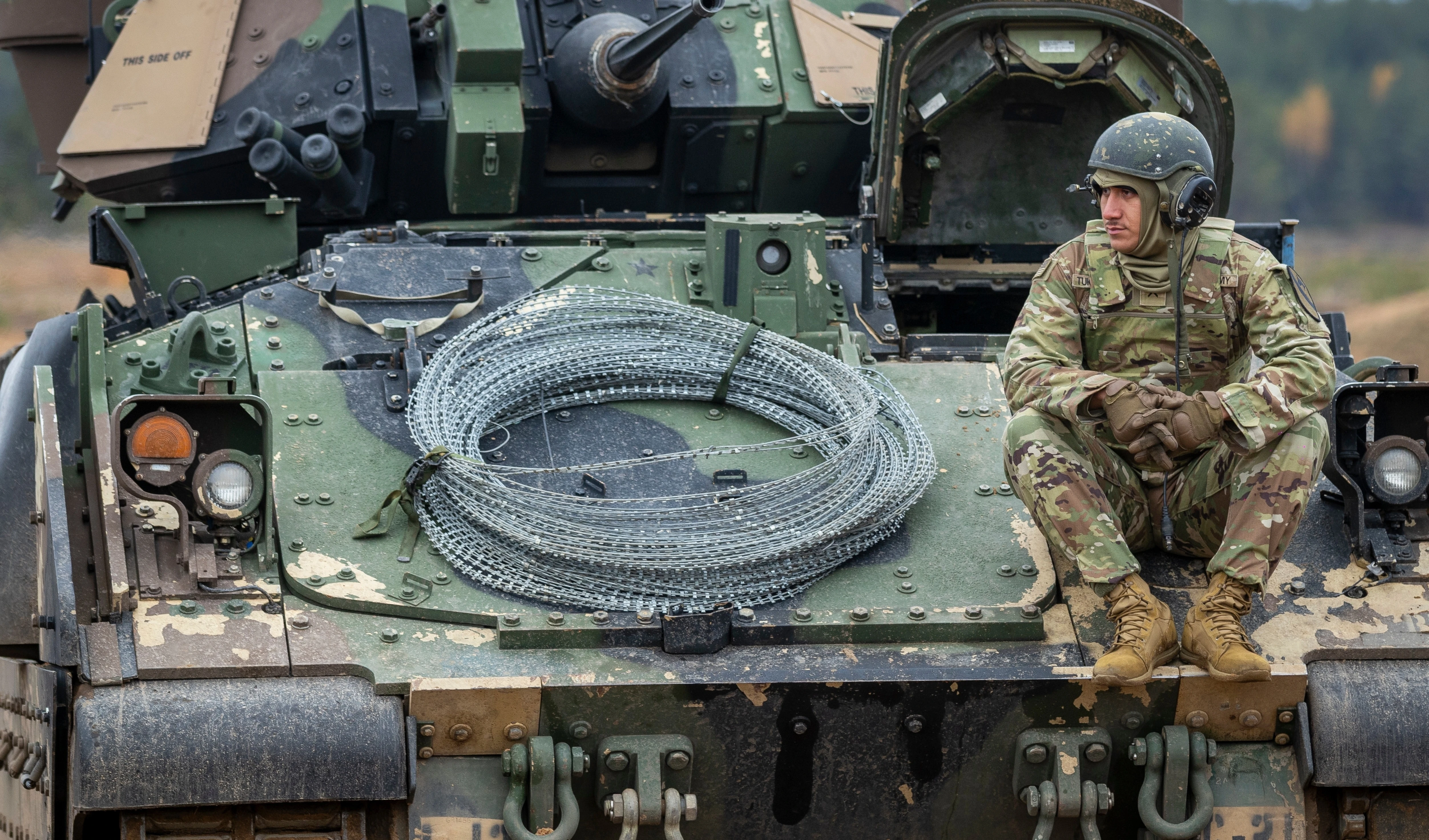 A soldier from the U.S. Army rests during a combined arms live fire military exercise 'Strong Griffon 2025' at a training range in Pabrade, north of the capital Vilnius, Lithuania, Wednesday, Oct. 29, 2025 (AP) A soldier from the U.S. Army rests during a combined arms live fire military exercise 'Strong Griffon 2025' at a training range in Pabrade, north of the capital Vilnius, Lithuania, Wednesday, Oct. 29, 2025 (AP)