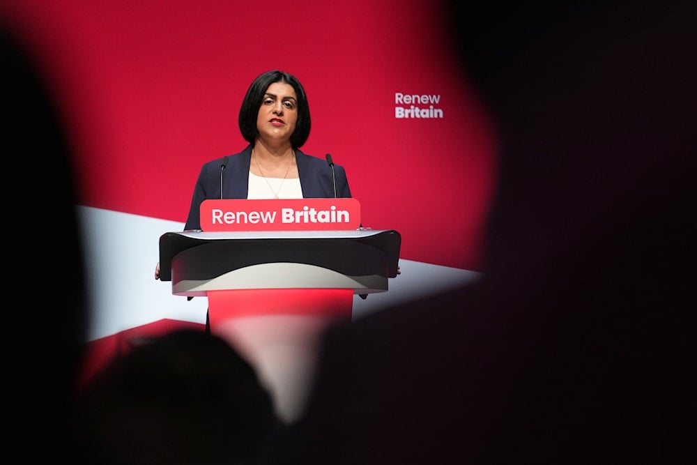 Britain's Home Secretary Shabana Mahmood, speaks during the annual Labour Party conference in Liverpool, England, Monday, Sept. 29, 2025 (AP)