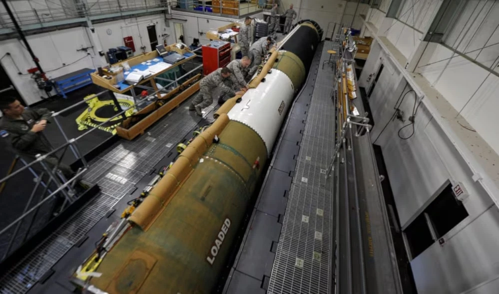 An undated photo of US Air Force personnel from the 576th Flight Test Squadron Missile Handling Team installing a cable raceway on an intercontinental ballistic missile at Vandenberg Air Force Base, California (Staff Sgt Jonathan Snyder/US Air Force) An undated photo of US Air Force personnel from the 576th Flight Test Squadron Missile Handling Team installing a cable raceway on an intercontinental ballistic missile at Vandenberg Air Force Base, California (Staff Sgt Jonathan Snyder/US Air Force)