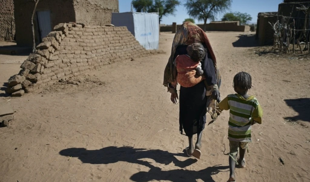 © UNICEF/Shehzad Noorani Children walking to their shelter at a camp for internally displaced persons near El Fasher, the capital of North Darfur, Sudan. (file) © UNICEF/Shehzad Noorani Children walking to their shelter at a camp for internally displaced persons near El Fasher, the capital of North Darfur, Sudan. (file)