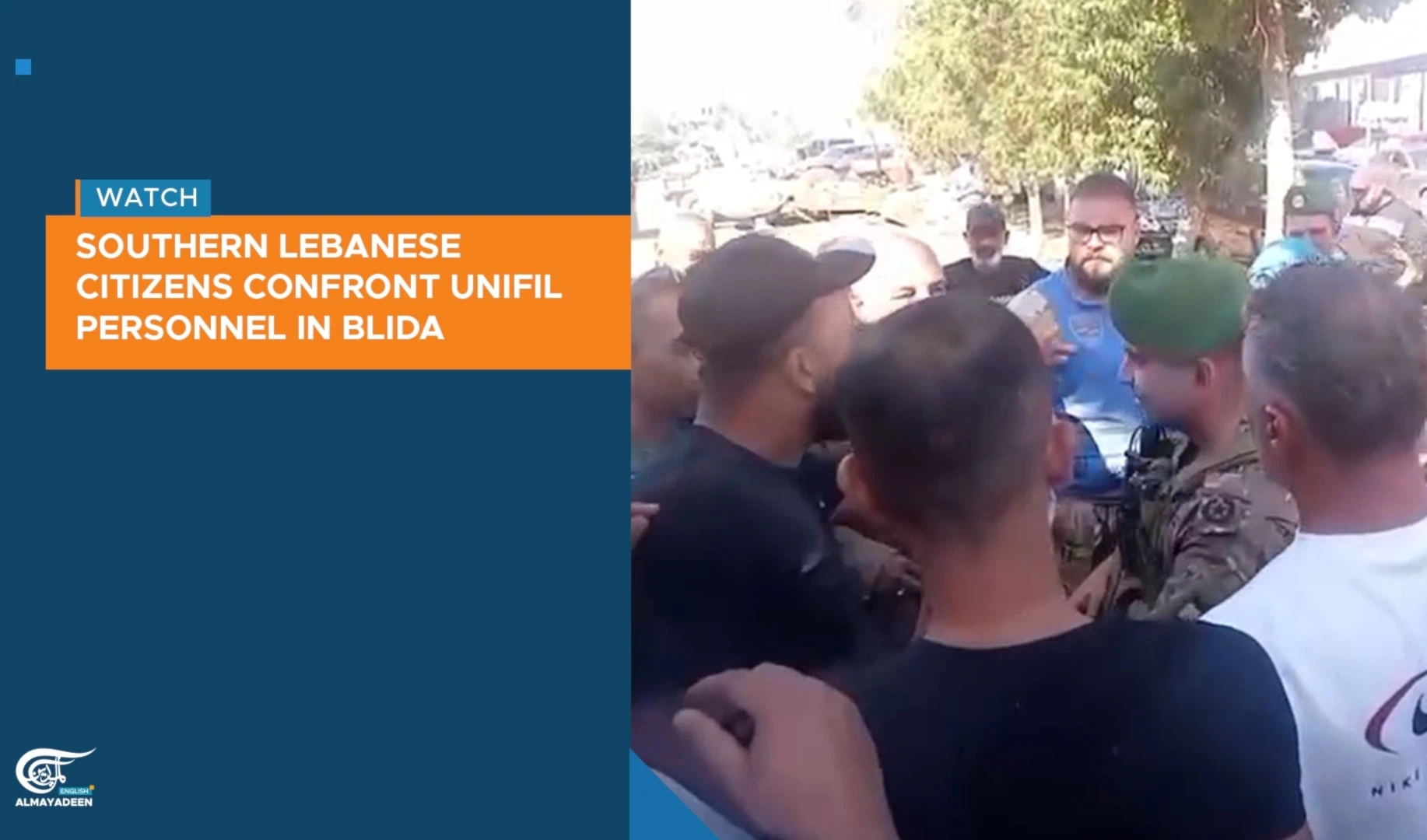 Southern Lebanese citizens confront UNIFIL personnel in Blida