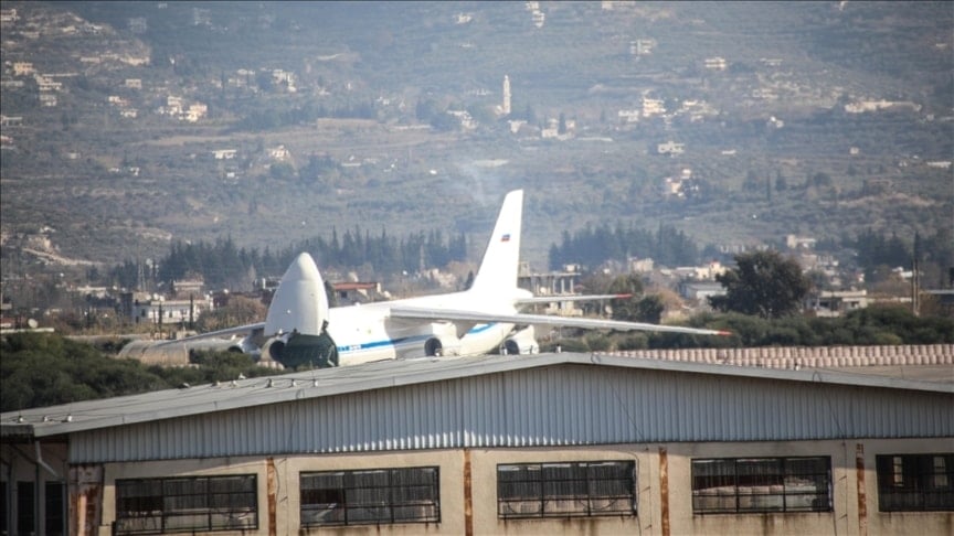 A cargo plane, belonging to the Russian troops, is seen entering the Russian Khmeimim Air Base in Jabla in Latakia, Syria on December 15, 2024. (Anadolu Agency)
