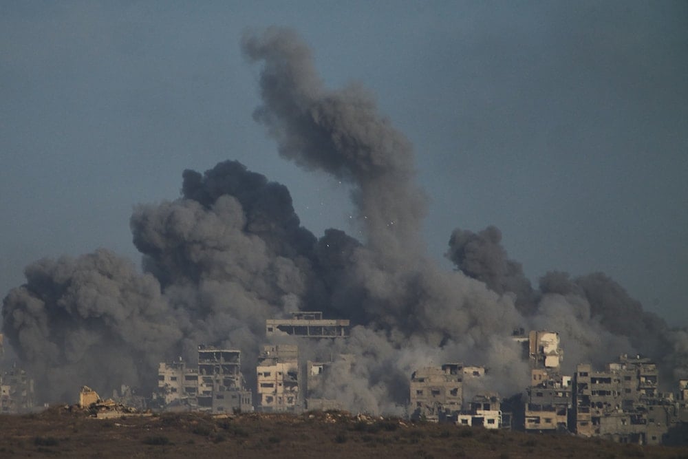 Smoke billows over Gaza Strip following an Israeli bombardment, Occupied Palestine, Sunday, Oct. 5, 2025 (AP)