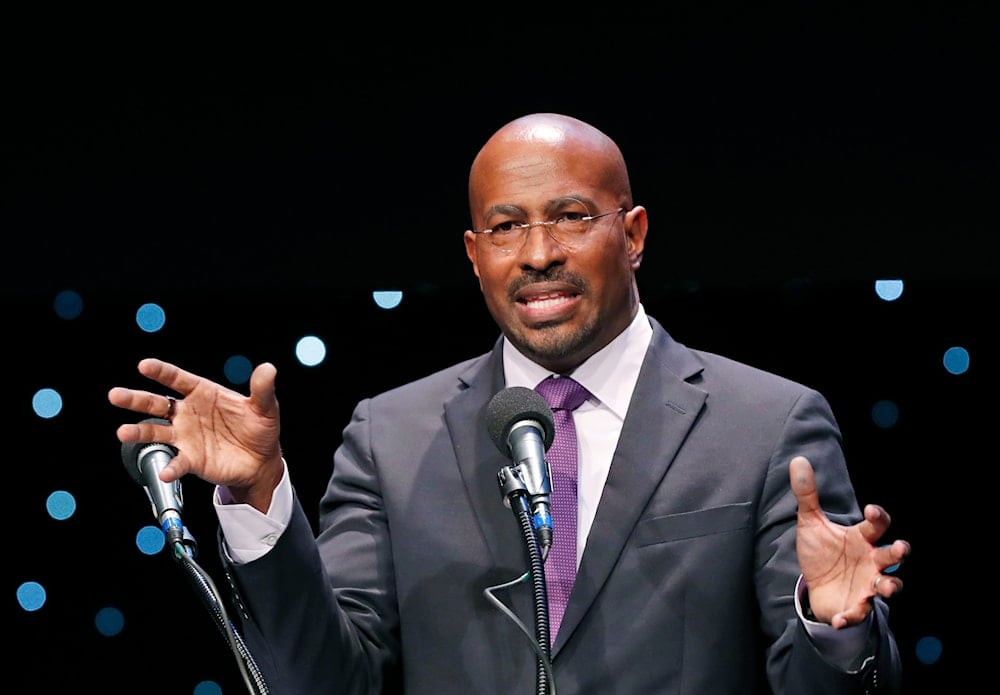 CNN commentator Van Jones speaks at the launch of a partnership among recording entertainment moguls, recording artists, business and sports leaders who hope to transform the American criminal justice system, Jan. 23, 2019, in New York (AP)