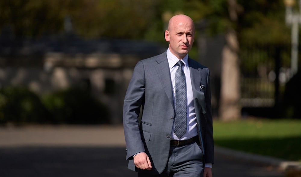 White House deputy chief of staff Stephen Miller walks to speak with reporters at the White House, Monday, Oct. 6, 2025, in Washington. (AP)