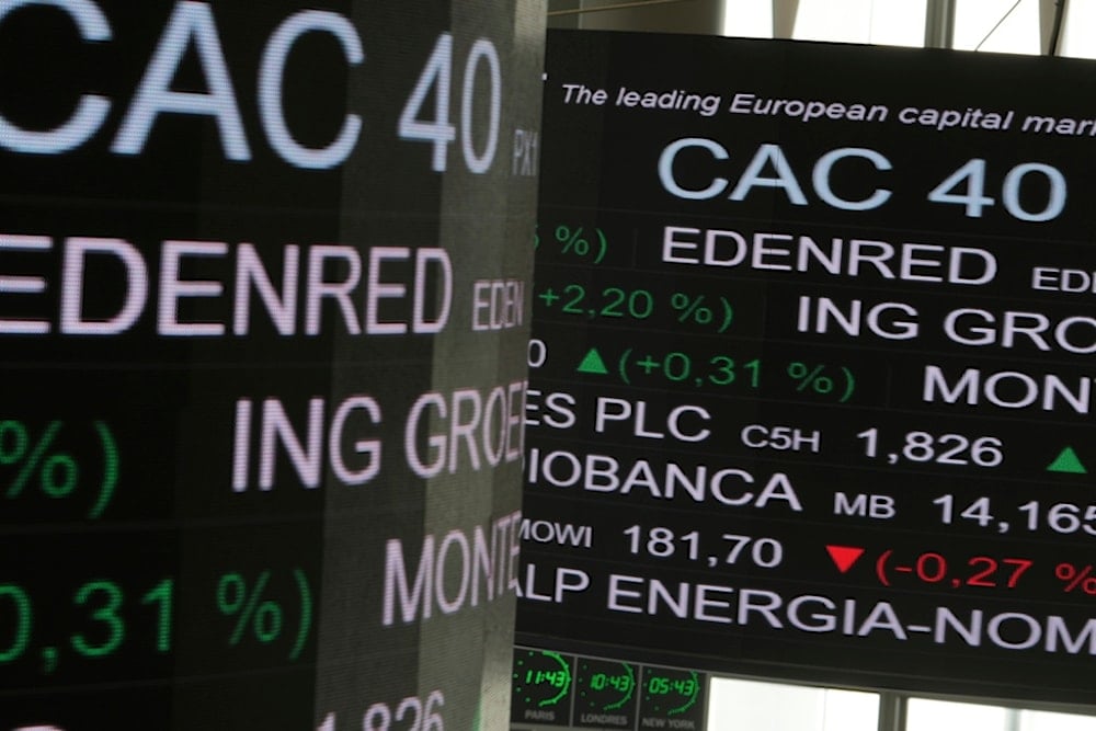 View of the market surveillance room of the Euronext France,Tuesday, April 8, 2025 the business district of La Defense, outside Paris. (AP Photo/Thibault Camus)