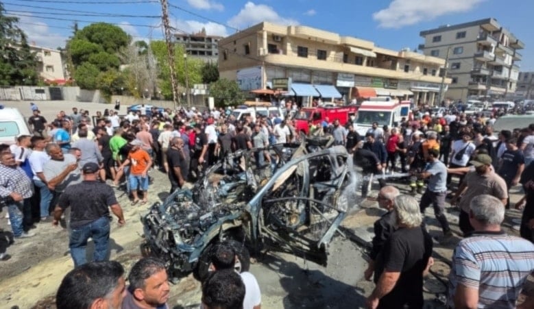 Aftermath of an airstrike targeting a car in the town of Zbedeen, southern Lebanon. (Agencies)