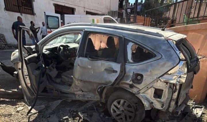 A vehicle after being targeted by an Israeli drone strike in South Lebanon, October 7, 2025 (Social Media)