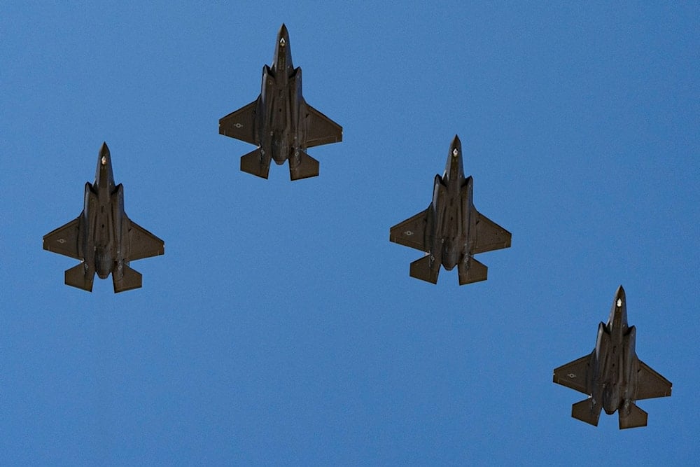 A squadron US Air Force F-35 Lightning II aircraft flyover as US President Donald Trump greets Polish President Karol Nawrocki at the White House, Wednesday, September. 3, 2025, in Washington. (AP Photo/Alex Brandon)