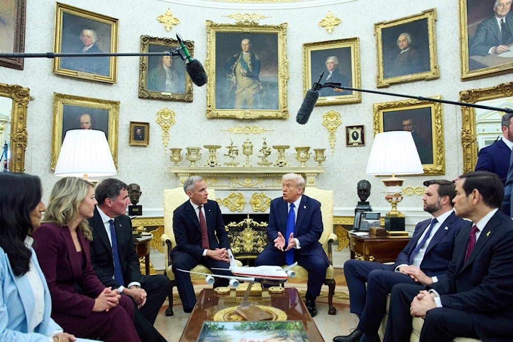 President Donald Trump meets with Canadian Prime Minister Mark Carney in the Oval Office of the White House, Tuesday, October 7, 2025, in Washington (AP)