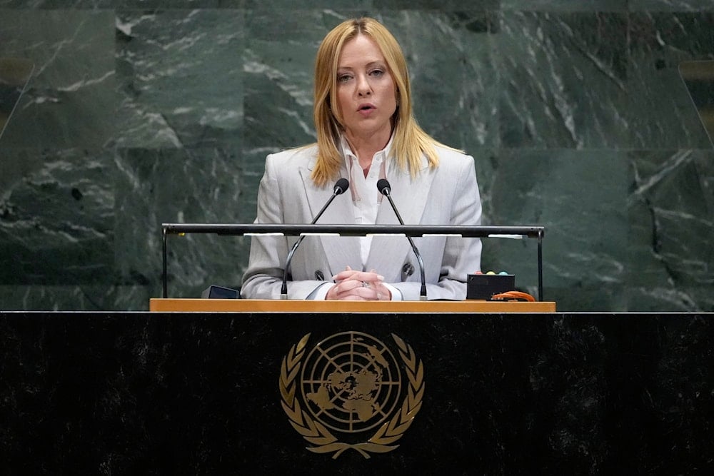 Prime Minister of Italy Giorgia Meloni addresses the 80th session of the United Nations General Assembly, Wednesday, Sept. 24, 2025, at UN headquarters (AP)