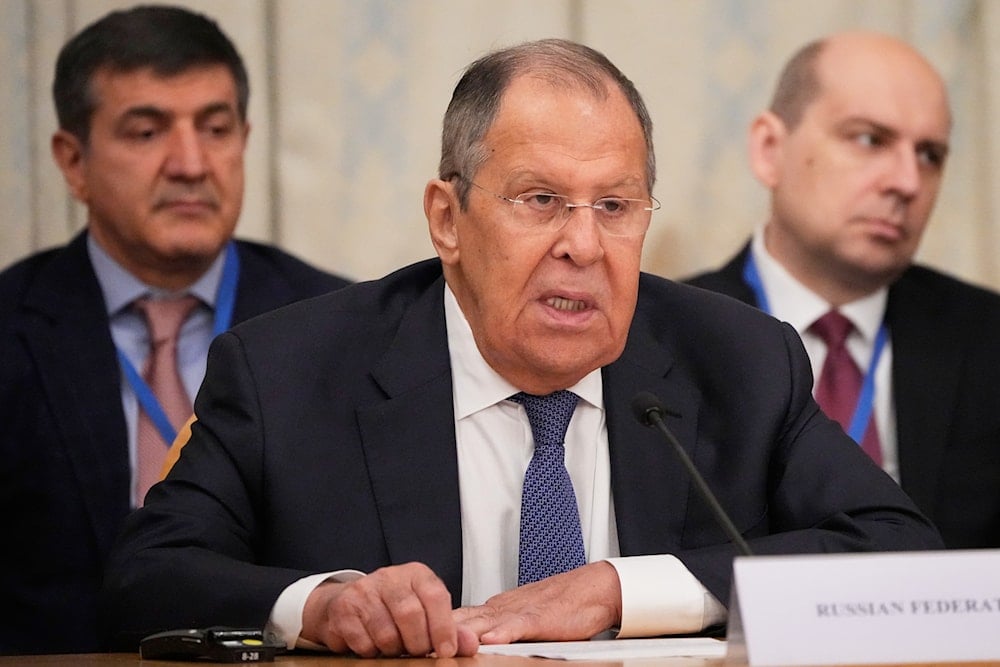 Russian Foreign Minister Sergey Lavrov speaks during the Moscow format consultations on Afghanistan in Moscow, Russia, Tuesday, Oct. 7, 2025 (AP)