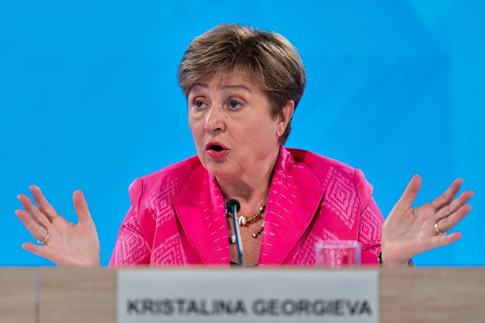 International Monetary Fund (IMF) Managing Director Kristalina Georgieva speaks during a news conference at the International Monetary Fund (IMF) headquarters in Washington, April 25, 2025 (AP)